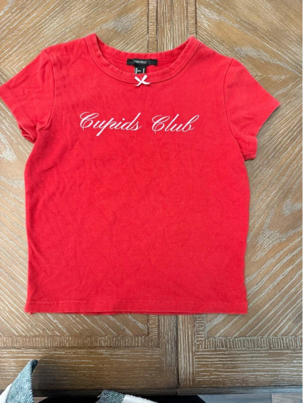 Forever 21 "Cupids Club" Red Bow Graphic Tee